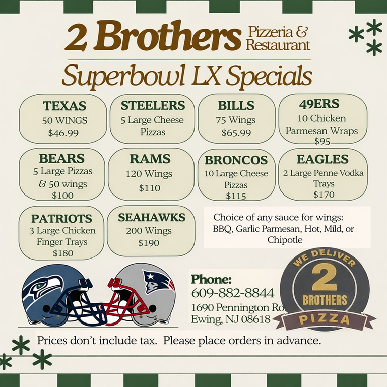 Super Bowl Specials Table